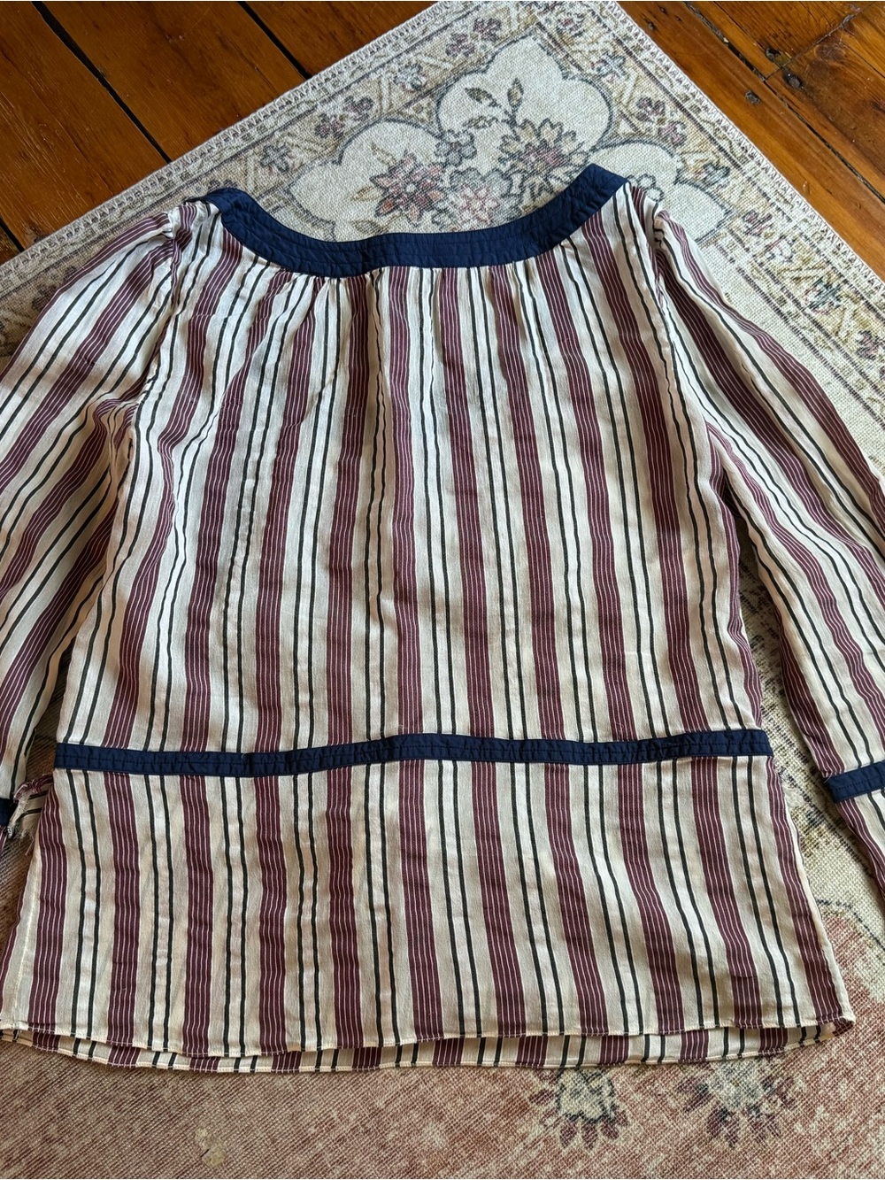 Marni Burgundy, White & Navy Striped Ruffle Top - Picture 5 of 7